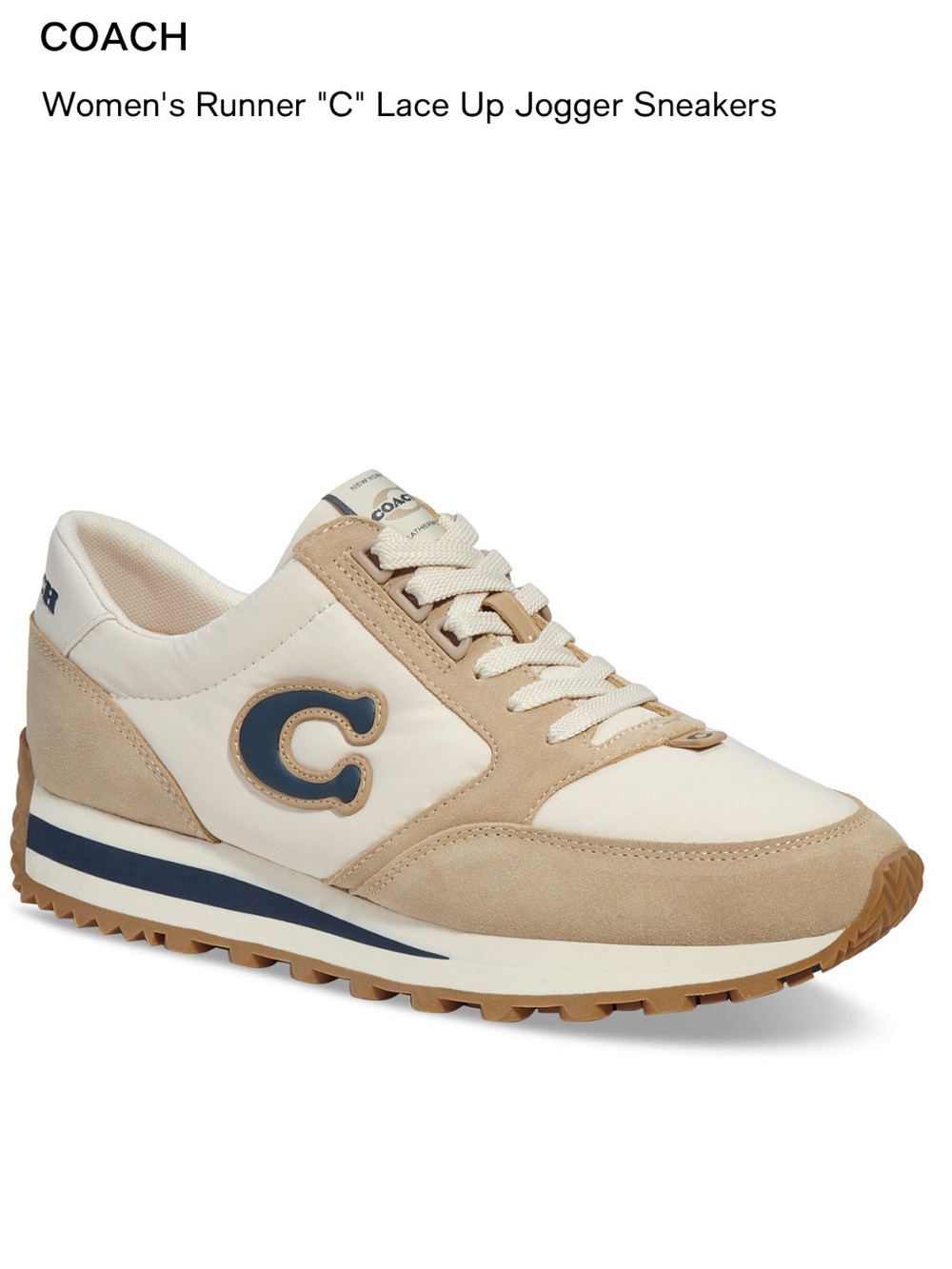 COACH Cream & Tan Runner Sneakers with Navy 'C'— USED ONCE